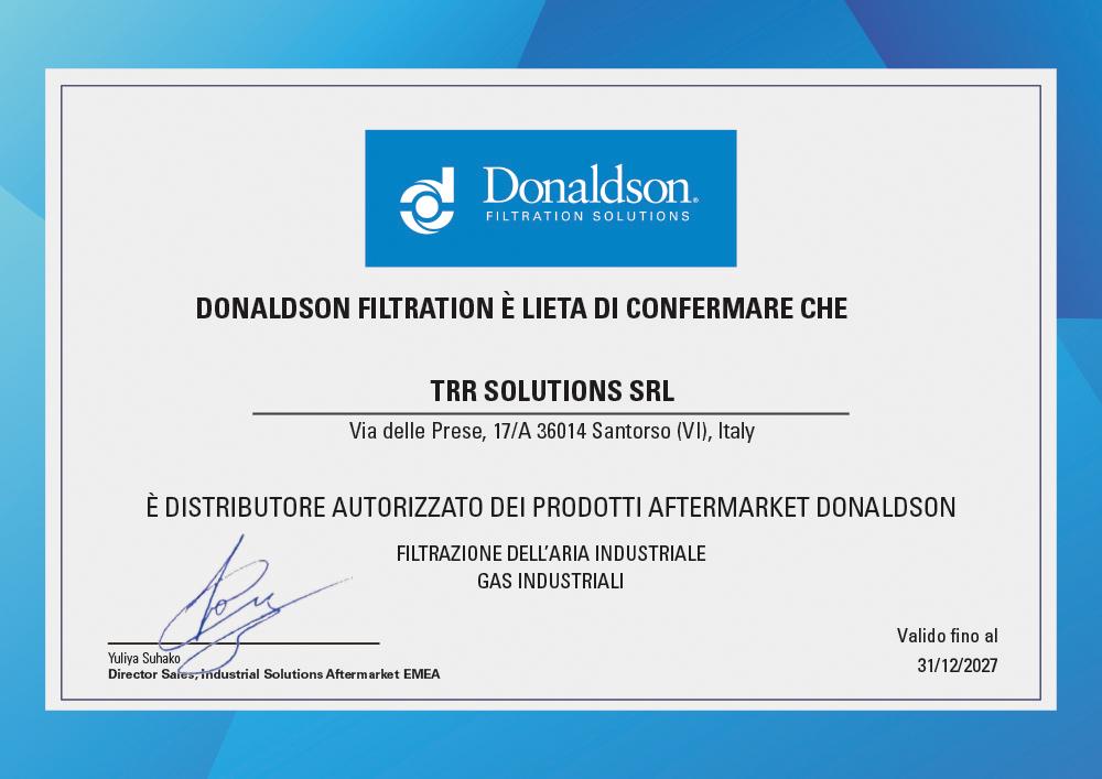Certificato Donaldson Filtration